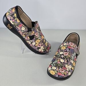 Alegria Women’s Floral Leather Professional Clogs EU 40 Fits US size 9.5-10